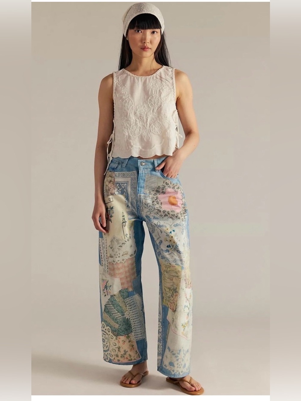 We The Free Patchwork Light Blue Wide-Leg Jeans - Picture 3 of 15